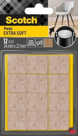Lot de 12 patins feutre en laine adhésif, SCOTCH, 24 x 22 mm, beige