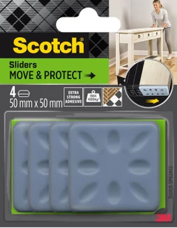 Lot de 4 patins adhésifs alvéolé eur, SCOTCH, 50 x 50 mm, gris