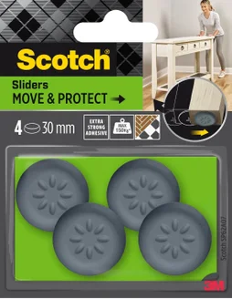 Lot de 4 patins adhésifs alvéolé eur, SCOTCH, diam. 30 mm, gris