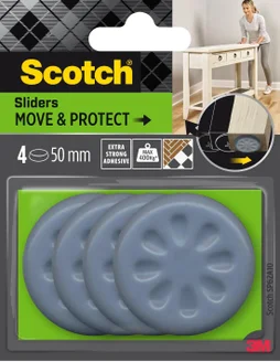 Lot de 4 patins adhésifs alvéolé eur, SCOTCH, diam. 450 mm, gris