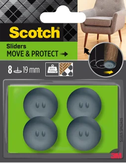 Lot de 8 patins adhésifs alvéolé eur, SCOTCH, diam.19 mm, gris