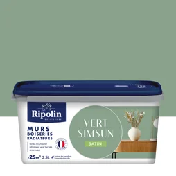 Peinture intérieur mur/boiserie/radiateur satiné, RIPOLIN,  vert simsun, 2.5 litres