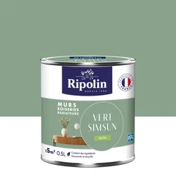 Peinture intérieur mur/boiserie/radiateur satiné, RIPOLIN,  vert simsun, 0.5 litre