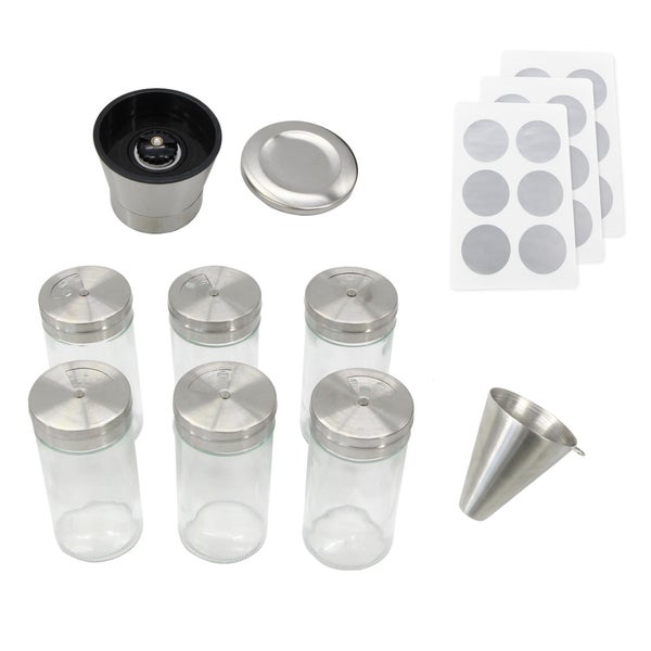 Kit 6 pots épices + étiquettes + entonnoir + moulin