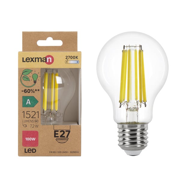 Ampoule led à filament  E27, 1521Lm = 7.2W, LEXMAN