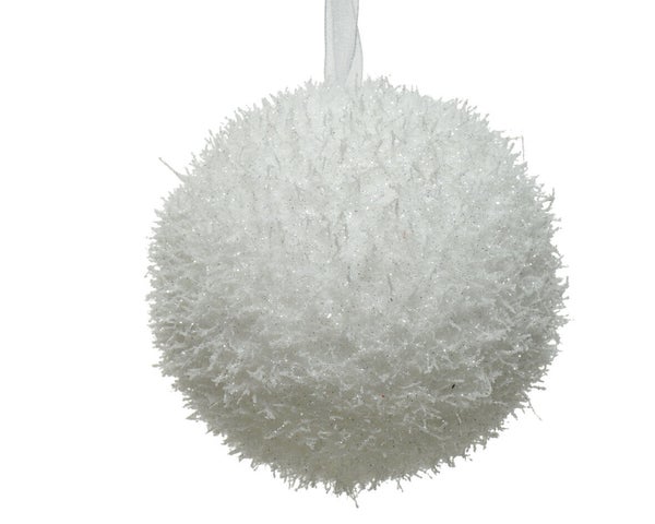 Boule Noël mousse d8cm blanc glace -unite