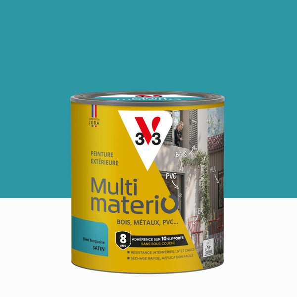 Peinture multimateriaux exterieure Multimaterio V33 bleu turquoise satine 0.5 l