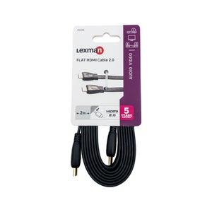 Câble plat hdmi 2.0, 2m, pvc noir, LEXMAN