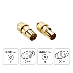 Lot de 2 fiches coaxiale tv, 9,52mm, mâle/femelle, or, LEXMAN