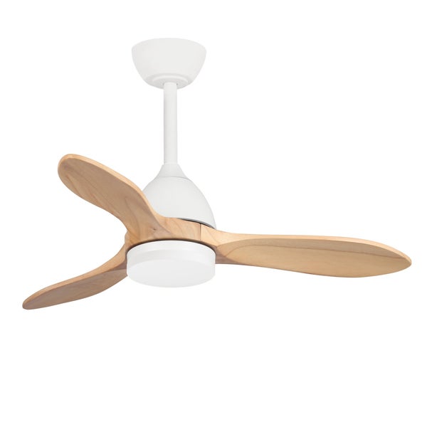 Ventilateur de plafond cloe s led blanc/bois d97cm cct dimmable sulion