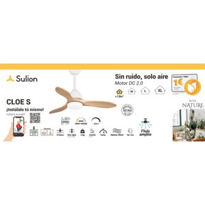 Ventilateur de plafond cloe s led blanc/bois d97cm cct dimmable sulion