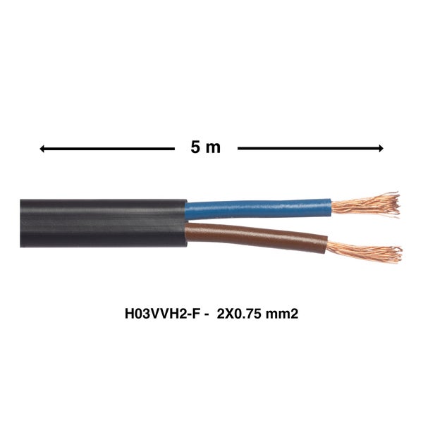 Câble électrique h03vvh2-f, LEXMAN, 2 x 0.75 mm2 noir 5 m