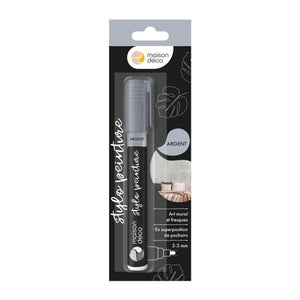 Stylo peinture argent brillant MAISON DECO pochoir 0.01l