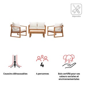Salon bas en acacia Solaris NATERIAL, 4 personnes