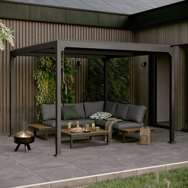 Pergola bioclimatique autoportante First II, aluminium gris anthracite 9m²