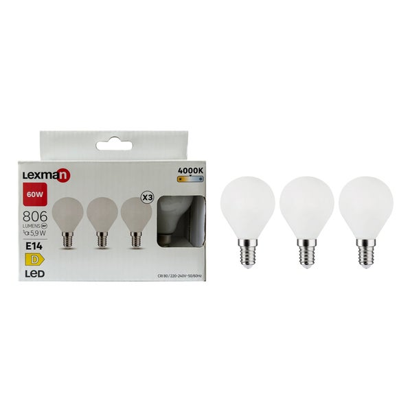 Lot de 3 ampoules led  E14, 806Lm = 5.9W, LEXMAN