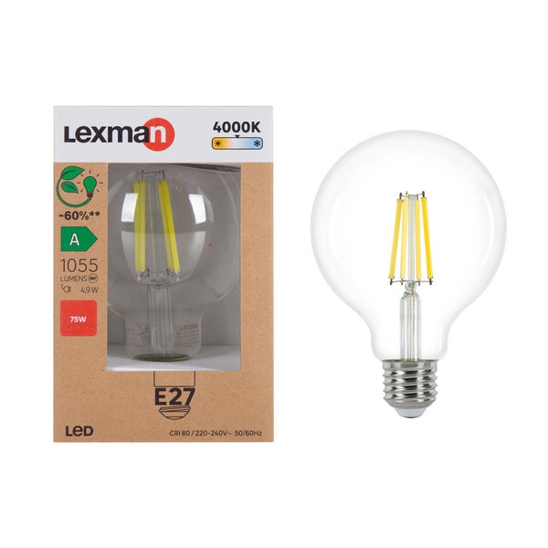 Ampoule led à filament  E27, 1055Lm = 4.9W, LEXMAN