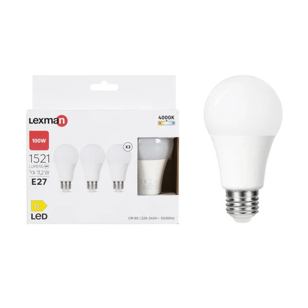 Lot de 3 ampoules led, plastique, E27, 1521lm = 100W, blanc neutre, LEXMAN