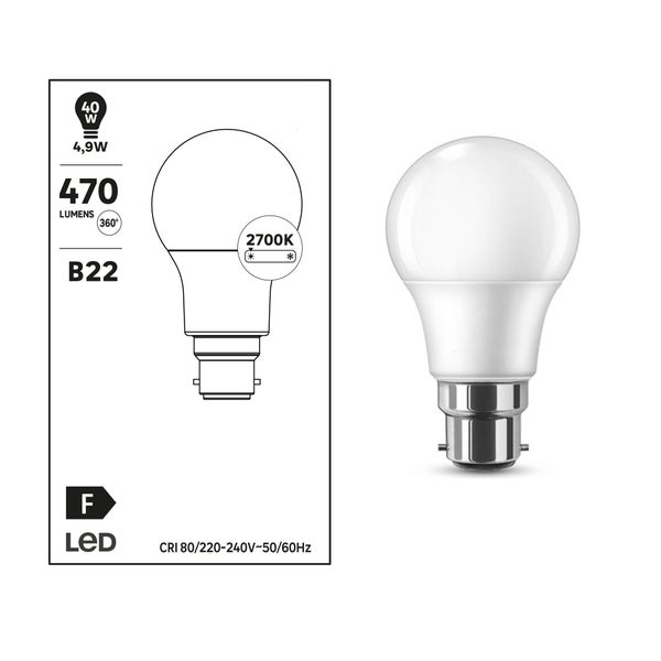 Ampoule led, B22, 470lm = 40W, blanc chaud