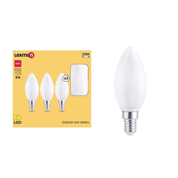 Lot de 3 ampoules led à filament  E14, 806Lm = 5.9W, LEXMAN