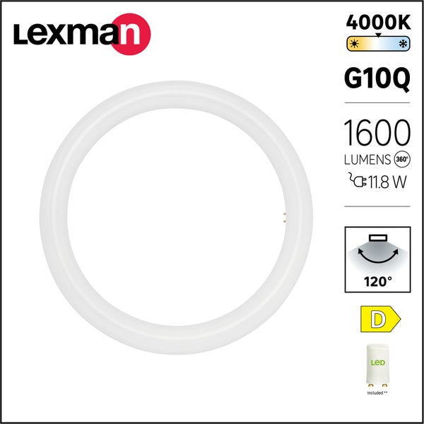 Tube led G10Q, 1600lm = 32W, blanc neutre, LEXMAN