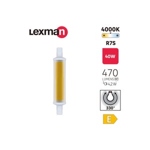 Ampoule led, tube R7S, 78mm, 470lm = 40W, blanc neutre, LEXMAN