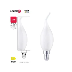 Ampoule led flamme coup de vent e14 3,4w=40w 470lm depoli 4000k LEXMAN