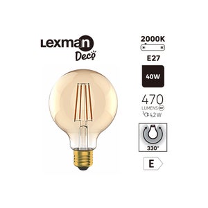 Ampoule led décorative, globe 95mm, E27, 470lm = 40W, blanc très chaud, LEXMAN