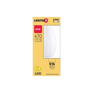 Ampoule led, flamme, E14, 470lm = 40W, blanc chaud, LEXMAN