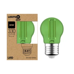 Ampoule led à filament, verte, sphérique E27, 330lm = 30W, LEXMAN