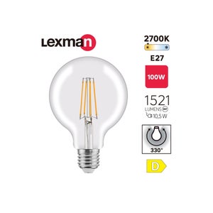 Ampoule led à filament, globe 125mm, E27, 1521lm = 100W, blanc chaud, LEXMAN