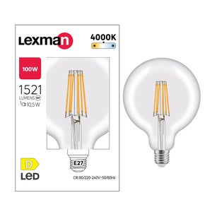 Ampoule led à filament, globe 120mm, E27, 1521lm = 100W, blanc neutre, LEXMAN