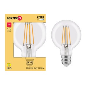 Ampoule led à filament, globe 80mm, E27, 470lm = 40W, blanc chaud, LEXMAN