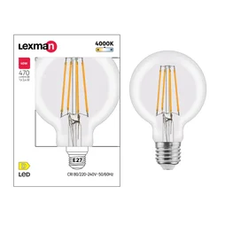 Ampoule led à filament, globe 80mm, E27, 470lm = 40W, blanc neutre, LEXMAN