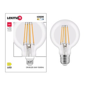 Ampoule led à filament, globe 80mm, E27, 470lm = 40W, blanc neutre, LEXMAN