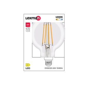 Ampoule led à filament, globe 80mm, E27, 470lm = 40W, blanc neutre, LEXMAN