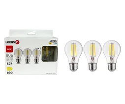 Lot de 3 ampoules led, E27, 806lm = 60W, blanc neutre, LEXMAN