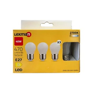 Lot de 3 ampoules led, sphérique, E27, 470lm = 40W, blanc chaud, LEXMAN