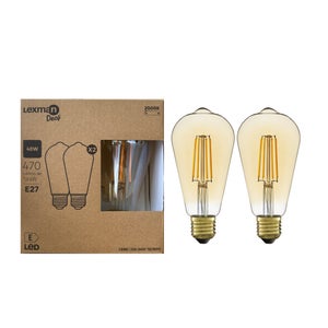 2 ampoules led décoratives, Edison, E27, 470lm = 40W, blanc très chaud, LEXMAN