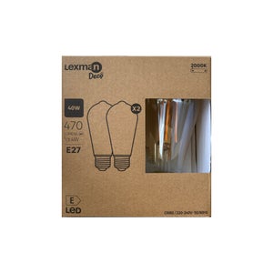 2 ampoules led décoratives, Edison, E27, 470lm = 40W, blanc très chaud, LEXMAN