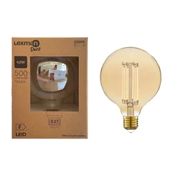 Ampoule led déco, fil carbone, globe 125mm, E27, 500lm, blanc très chaud, LEXMAN