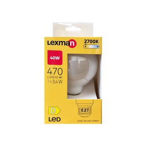 Ampoule led, globe 80mm, E27, 470lm = 40W, blanc chaud, LEXMAN