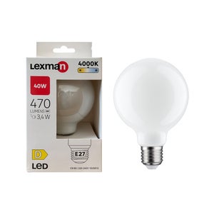 Ampoule led, globe 80mm E27, 470lm = 40W, blanc neutre, LEXMAN