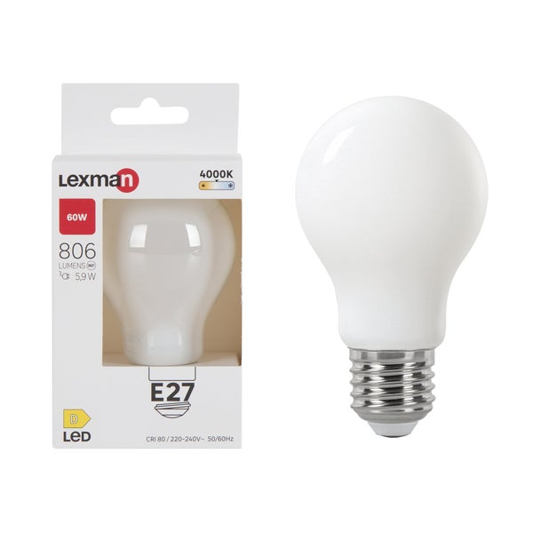 Ampoule led, E27, 806lm = 60W, blanc neutre, LEXMAN