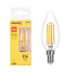 Ampoule led à filament, flamme, E14, 806lm = 60W, blanc chaud, LEXMAN