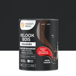 Peinture  Relook bois MAISON DECO, noir fusain satine, 1 l
