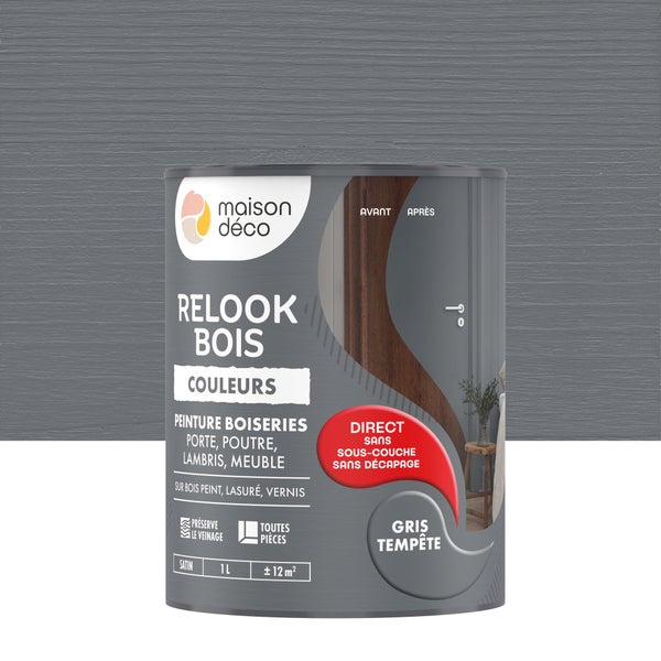 Peinture  Relook bois MAISON DECO, gris tempete satine, 1 l