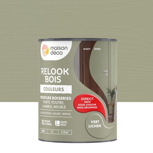 Peinture  Relook bois MAISON DECO, vert lichen satine, 1 l
