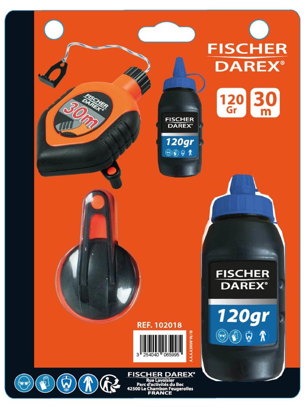 Cordeau longueur 30 metre et poudre a tracer 120 grammes fischer darex