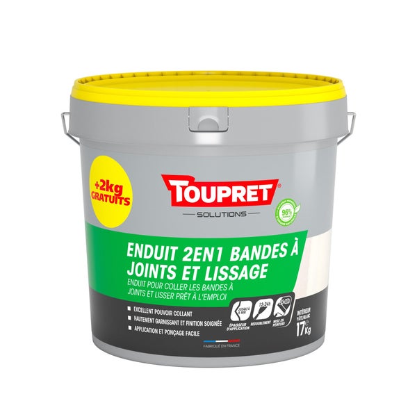 Enduit pour bande à joint en pâte TOUPRET 15kg+2kg gratuit